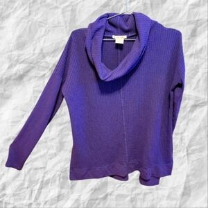 Sweet Romeo Sweater Size Large Purple Waffle knit Cowl Neck Loose Fit T50